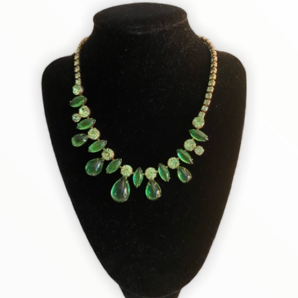 rhinestone  vintage Necklace Green Glows Blk light